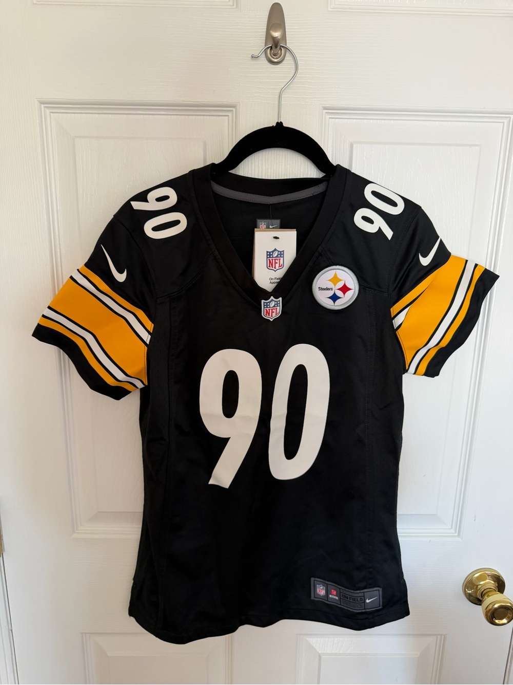 NWT Women’s Small Nike Pittsburgh Steelers #90 Black and Gold Football Jersey